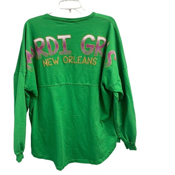 Mardi Gras Spirit Jersey Size Large Womens V-Neck Green Parade New Orleans - Picture 1 of 5